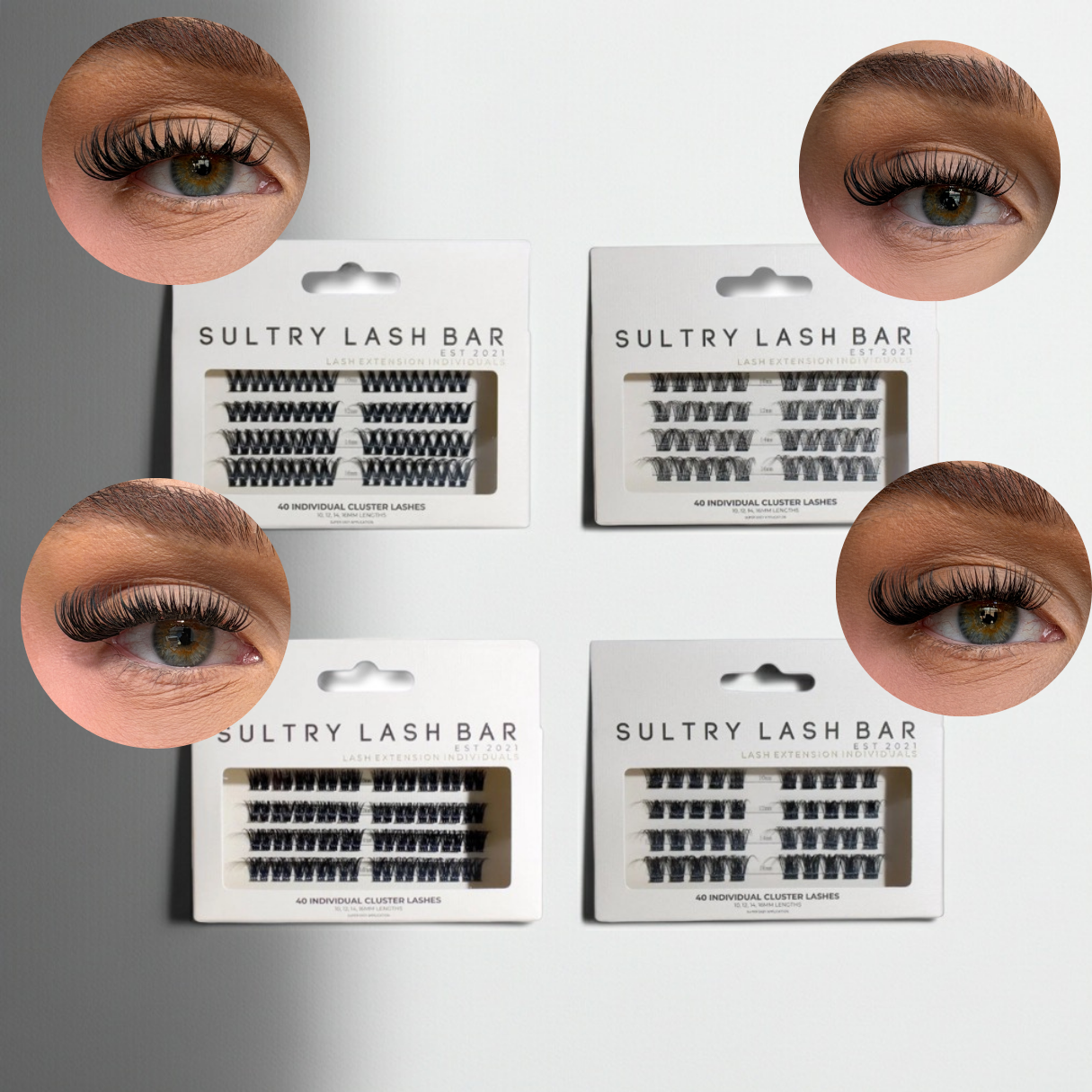 Sultry Lash Bar packaging with false eyelashes displayed on a gray background