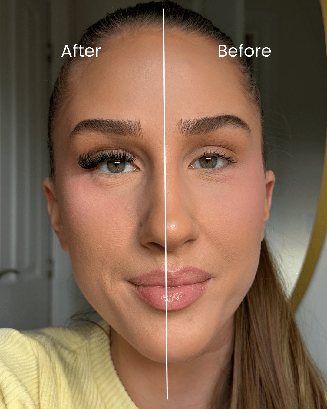 DIY Lashes on a model before and after transformation