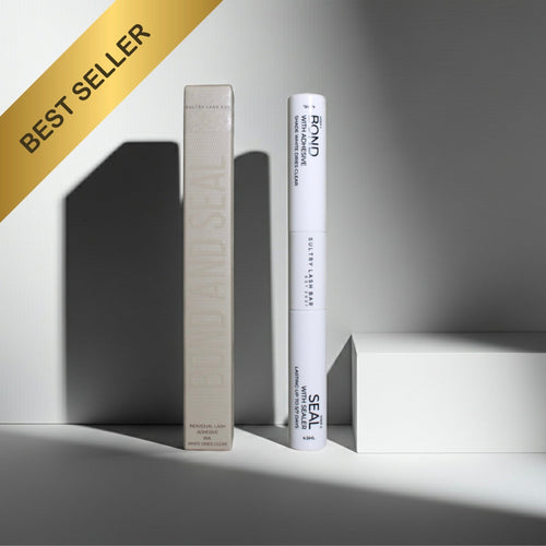 Eyelash glue with 'Best Seller' label on a gray background