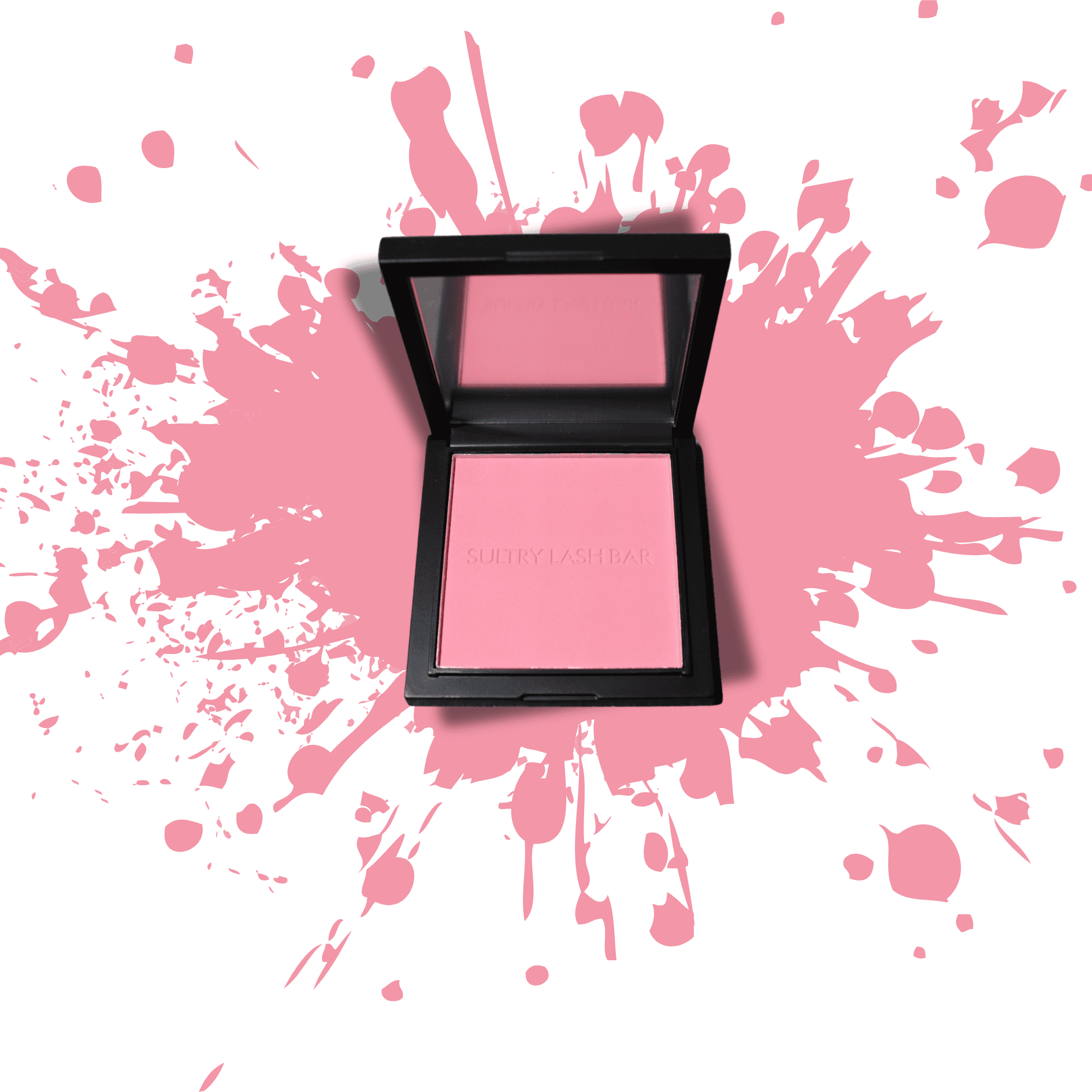 Soft pink blush with splash background, offering a natural finish and seamless blend for all-day wear on all skin tones.